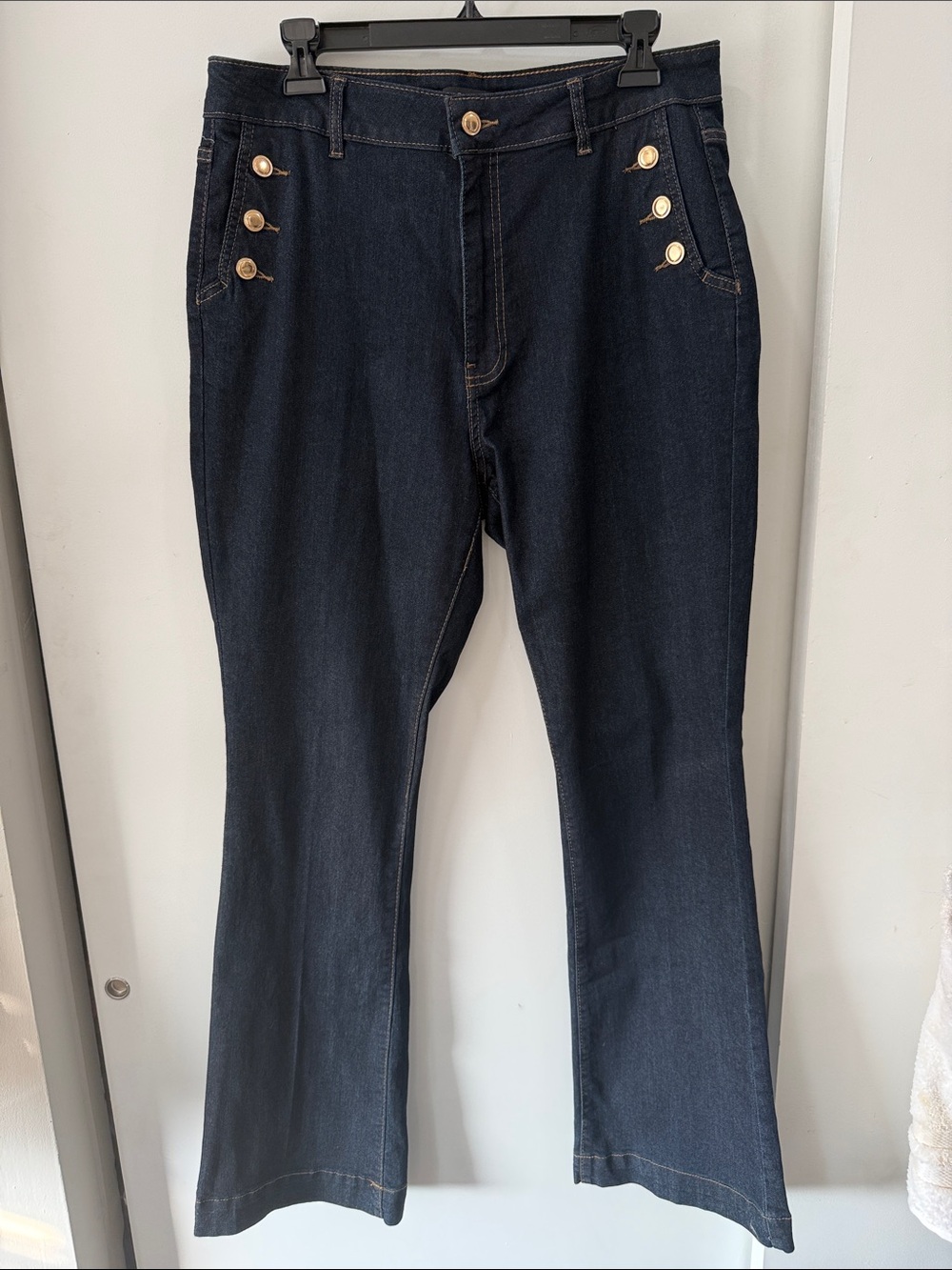 Rachel Zoe Navy Sailor Style Flare Jeans with Gold Buttons